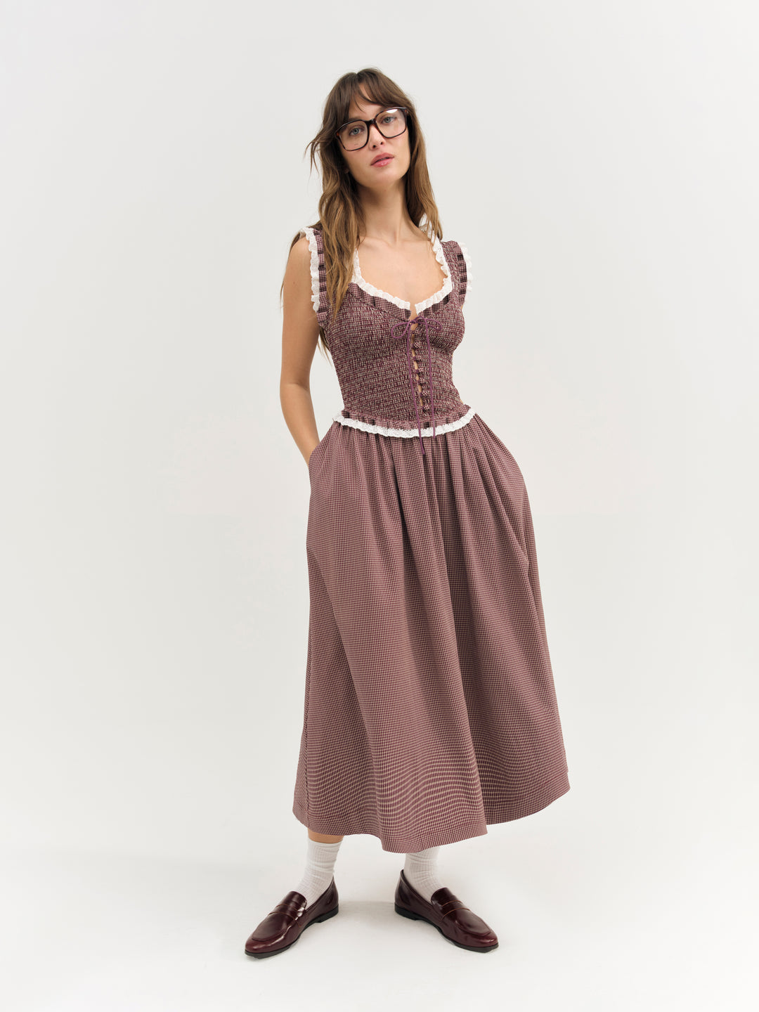 For Love and Lemons Morgan Midi Dress - Burgundy