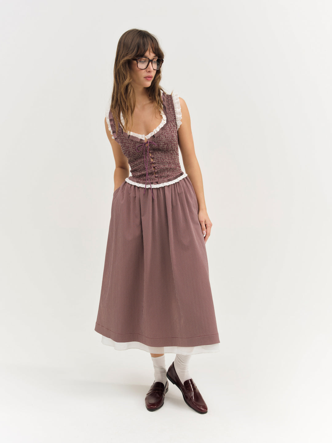 For Love and Lemons Morgan Midi Dress - Burgundy
