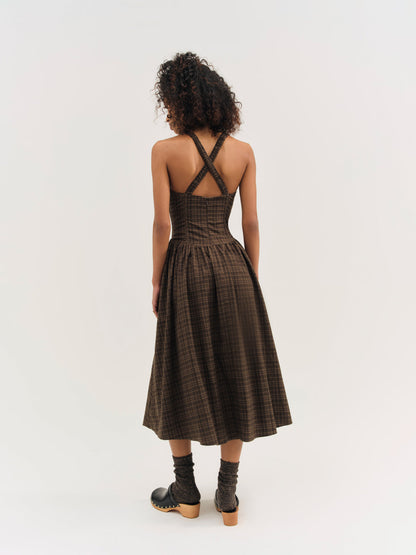 For Love and Lemons University Plaid Midi Dress - Brown