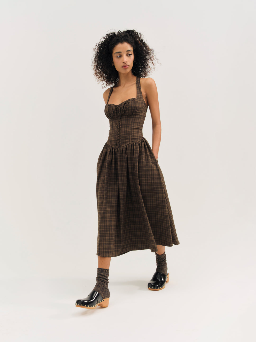 For Love and Lemons University Plaid Midi Dress - Brown