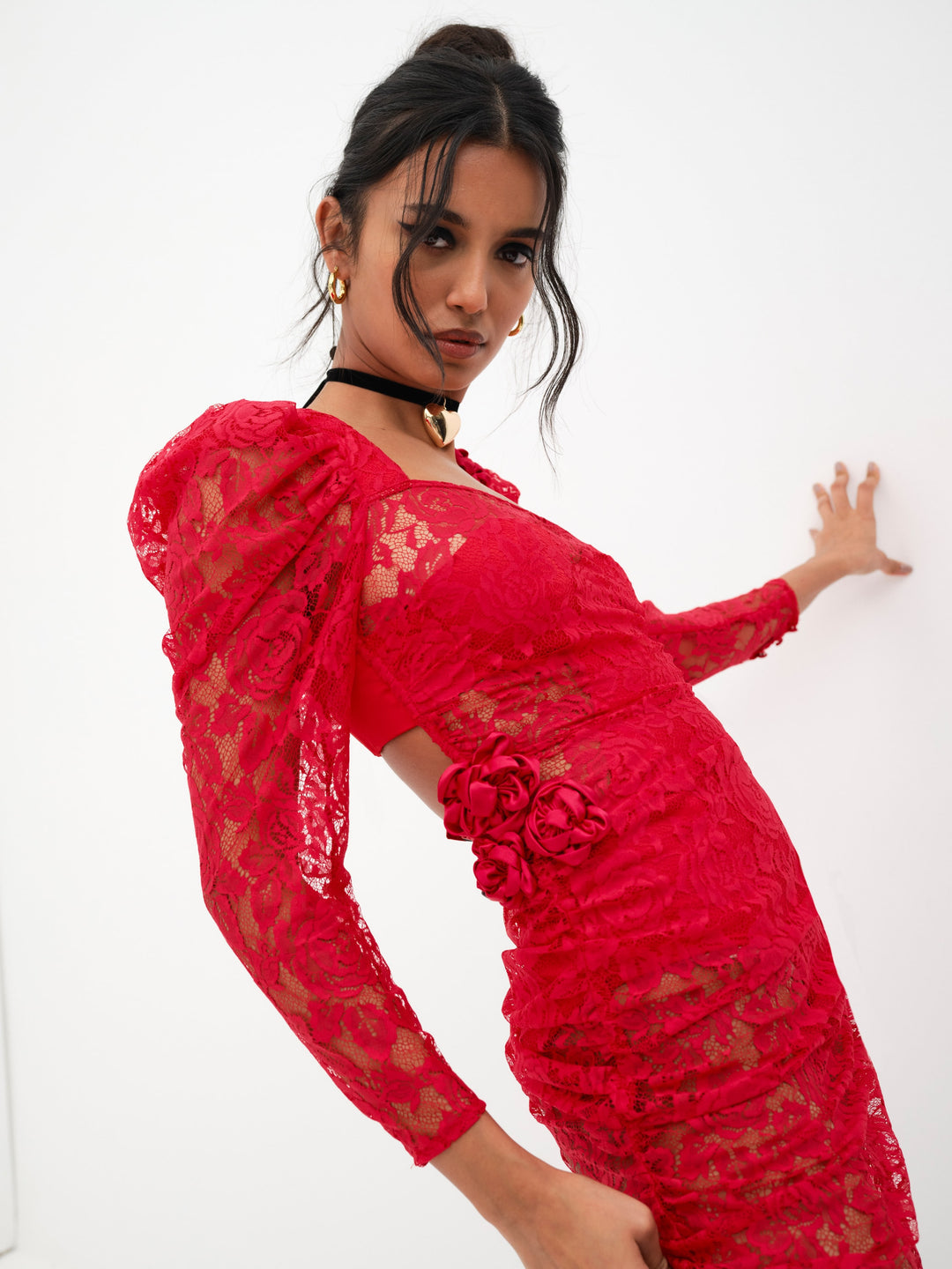 For Love and Lemons Kana Midi Dress - Red