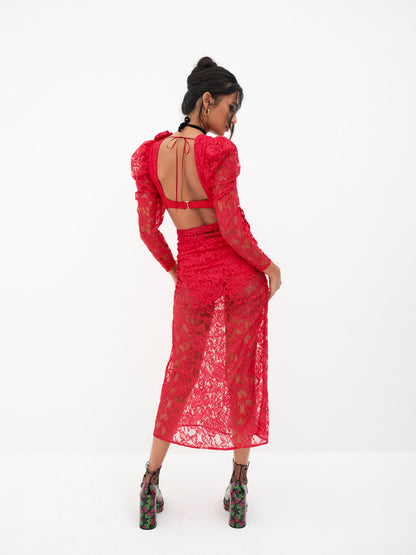 For Love and Lemons Kana Midi Dress - Red