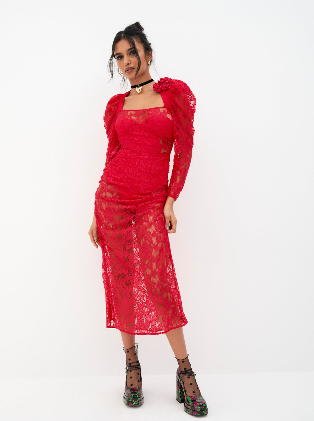 For Love and Lemons Kana Midi Dress - Red