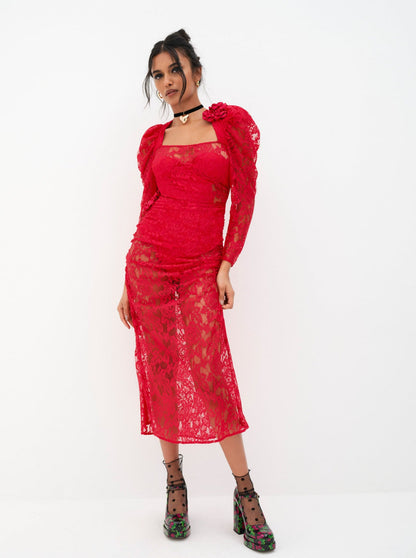 For Love and Lemons Kana Midi Dress - Red