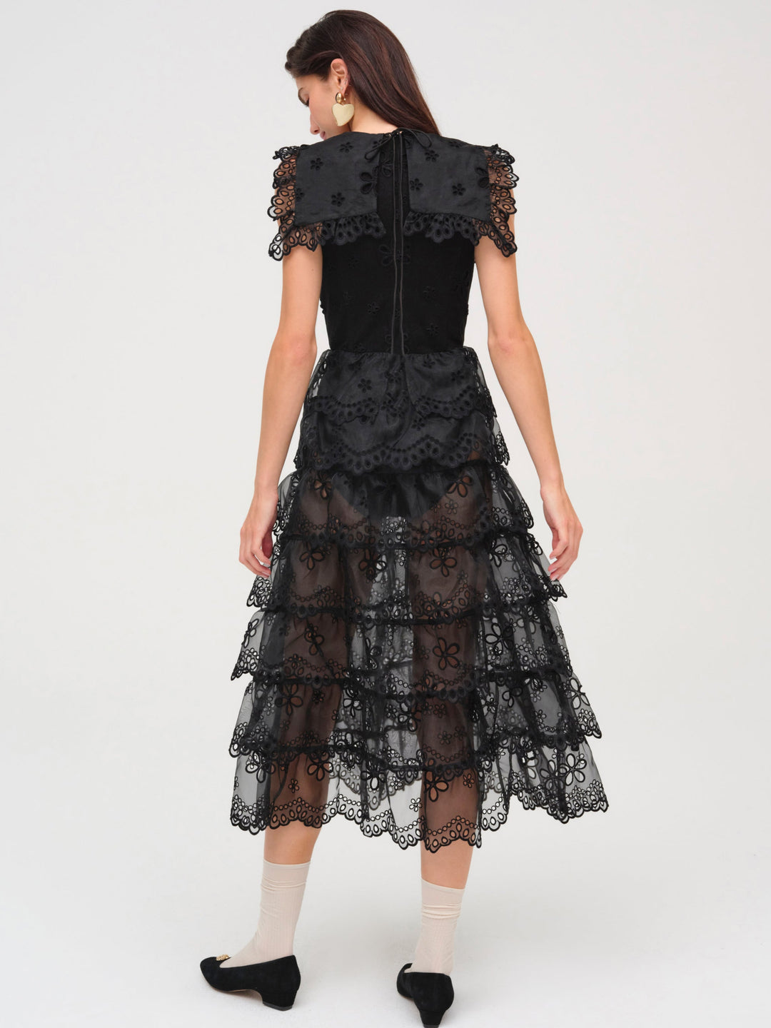 For Love and Lemons Daisy Eyelet Midi Dress - Black
