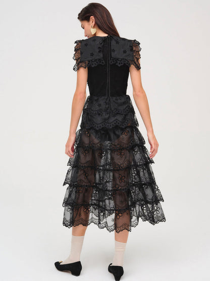 For Love and Lemons Daisy Eyelet Midi Dress - Black