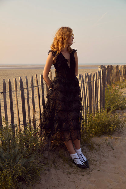 For Love and Lemons Daisy Eyelet Midi Dress - Black