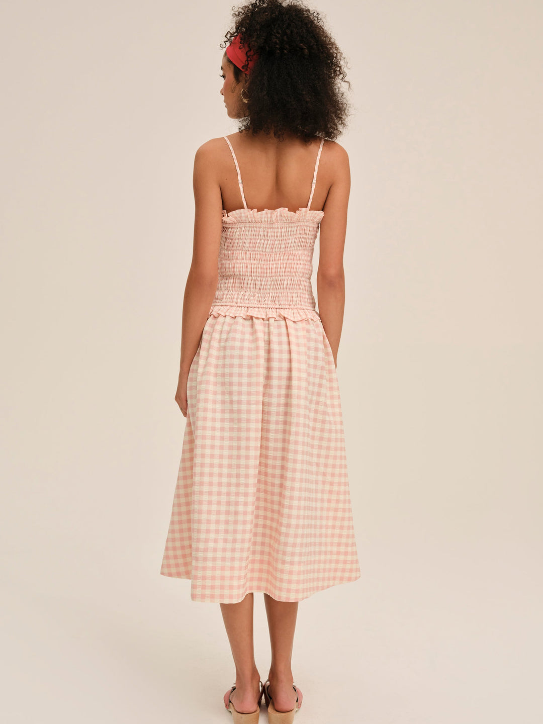 For Love and Lemons Petal Gingham Midi Dress - Peach