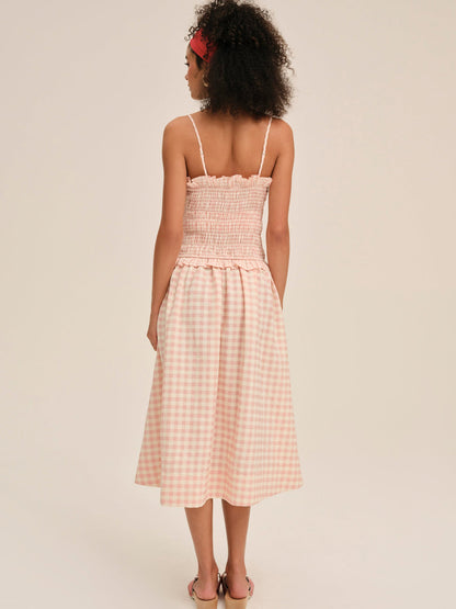 For Love and Lemons Petal Gingham Midi Dress - Peach