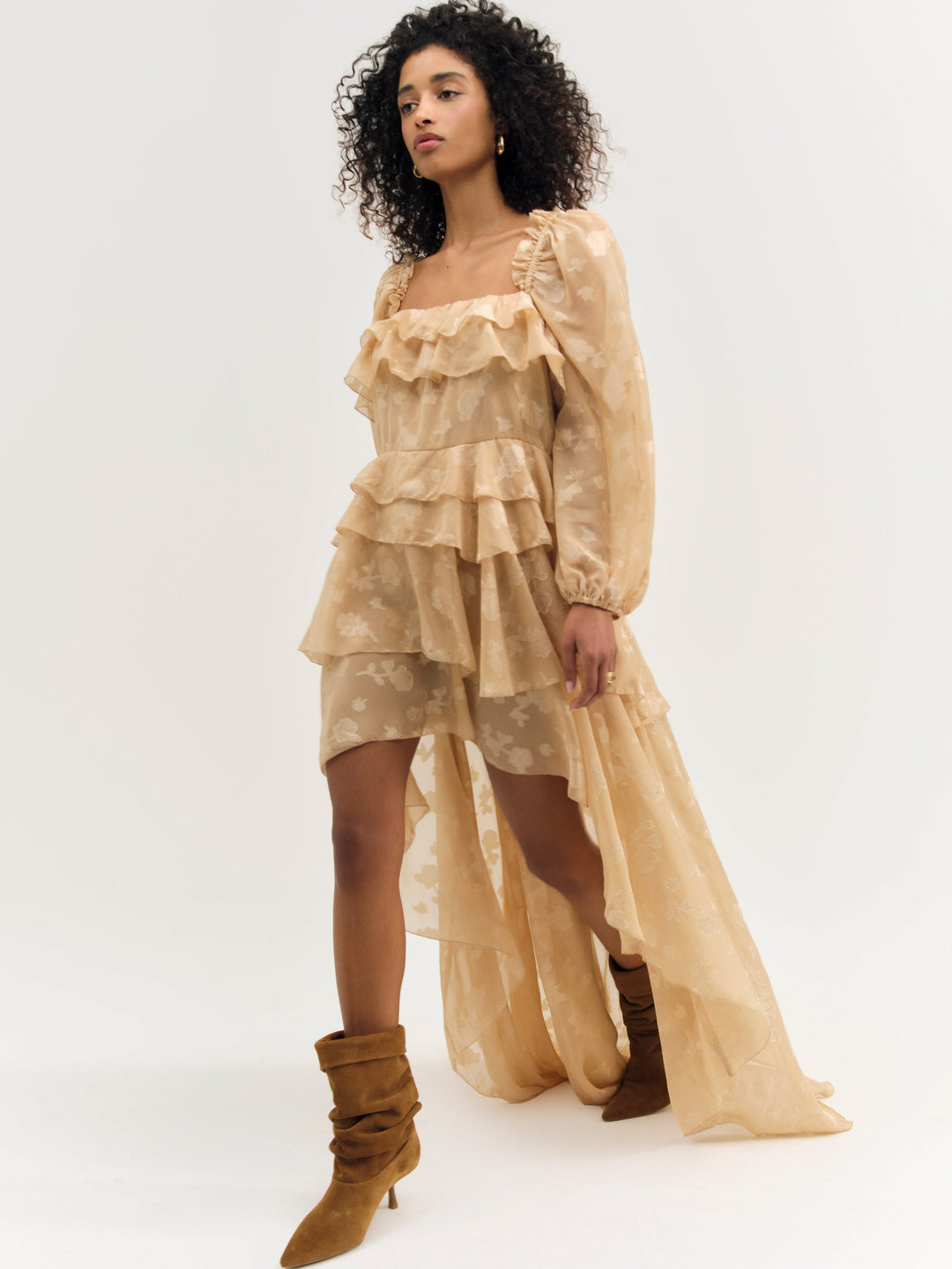 For Love and Lemons Colette Satin Burnout Maxi Dress - Taupe