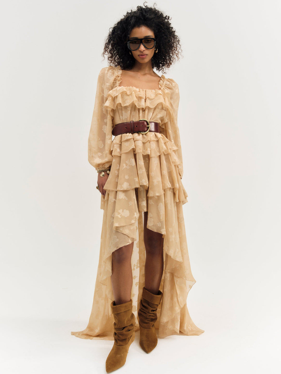 For Love and Lemons Colette Satin Burnout Maxi Dress - Taupe