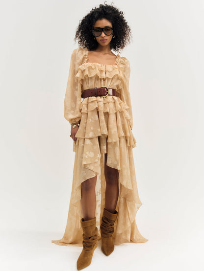 For Love and Lemons Colette Satin Burnout Maxi Dress - Taupe
