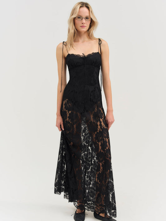 For Love and Lemons Claudia Rose Lace Maxi Dress - Black