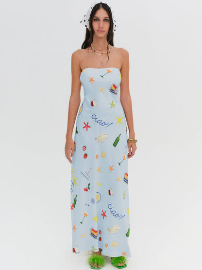 For Love and Lemons Carla Strapless Maxi Dress - Blue
