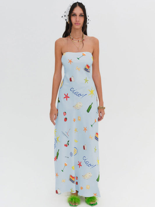 For Love and Lemons Carla Strapless Maxi Dress - Blue