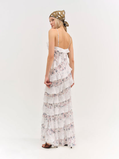 For Love and Lemons Debby Ruffled Maxi Dress - White