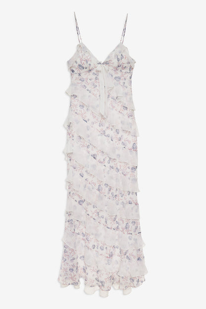 For Love and Lemons Debby Ruffled Maxi Dress - White